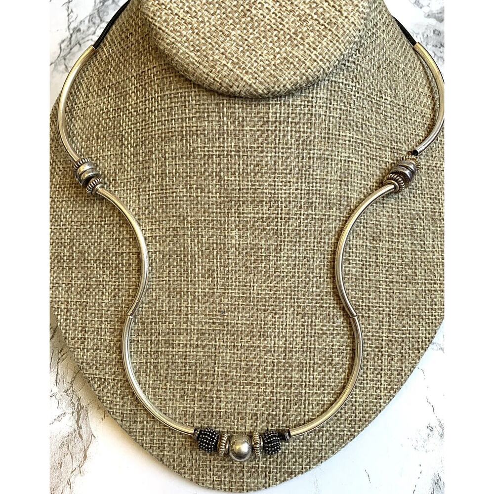 Vtg Lizzy James Silver Tone Tube Necklace Industrial Style Bead 20'' Made-USA